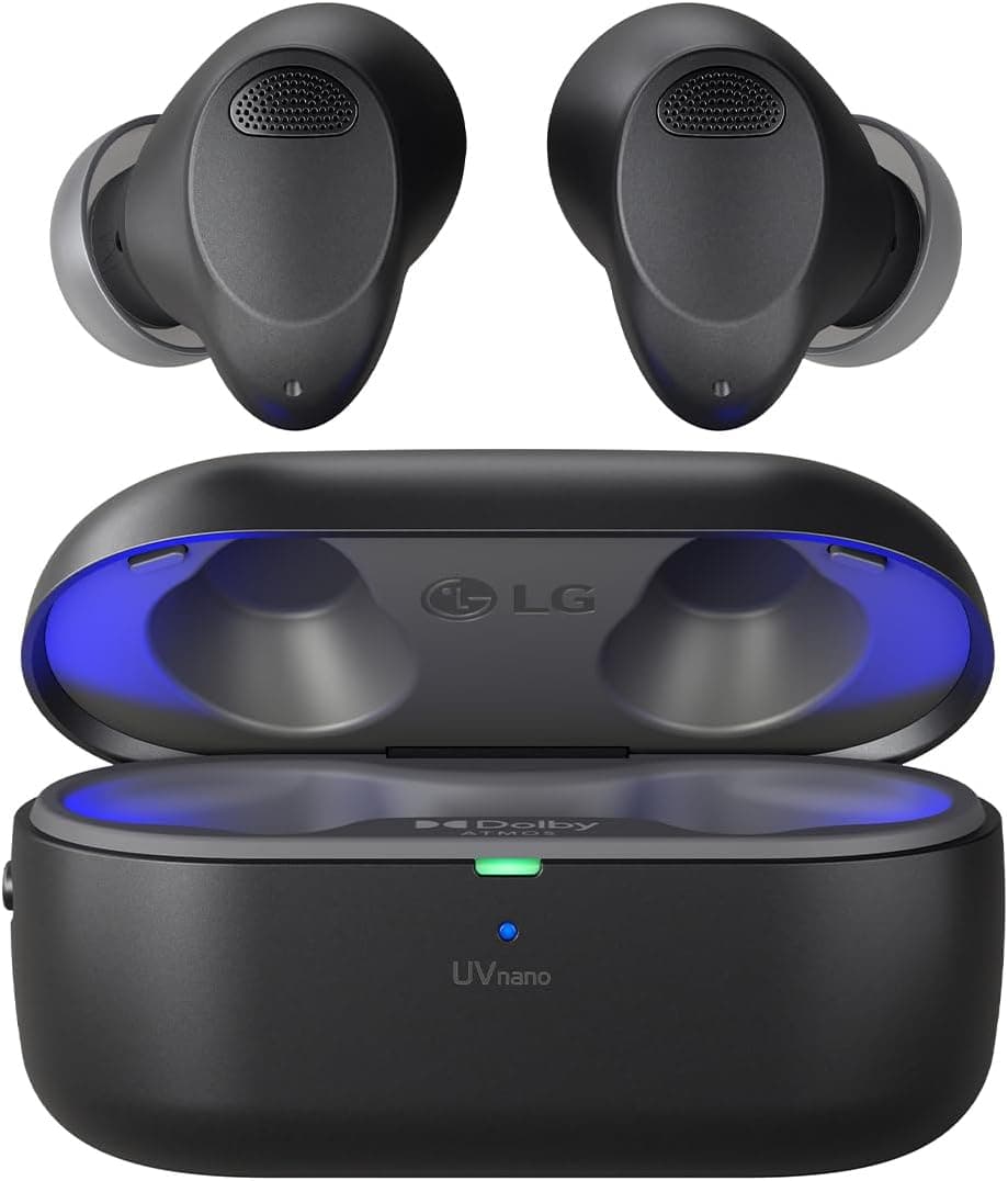 LG Electronics TONE Free T90S Auricolari Bluetooth In-Ear con Dolby Atmos, tecnologia MERIDIAN, cancellazione attiva del rumore (ANC) e igienizzazione UVnano+, Nero
